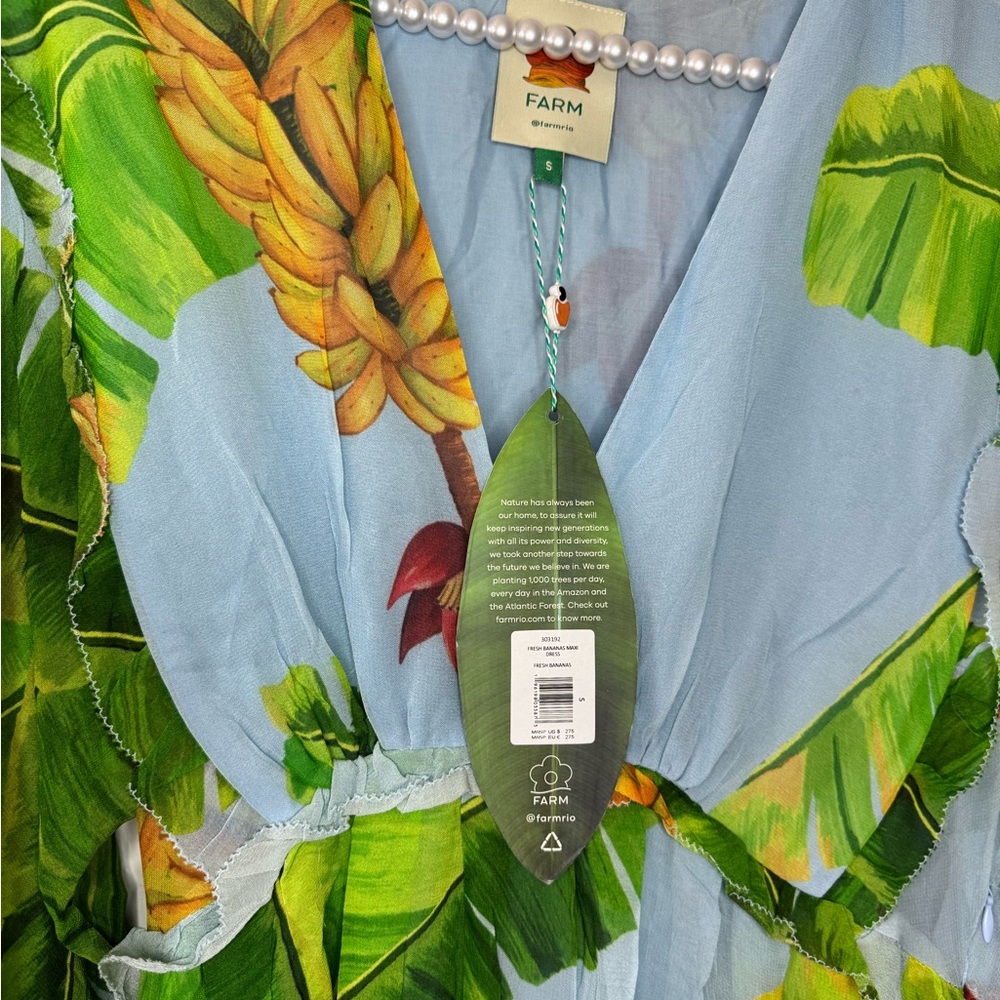 FARM Rio Fresh Bananas Maxi Dress with Green Tropical Leaf Print - Picture 4 of 9